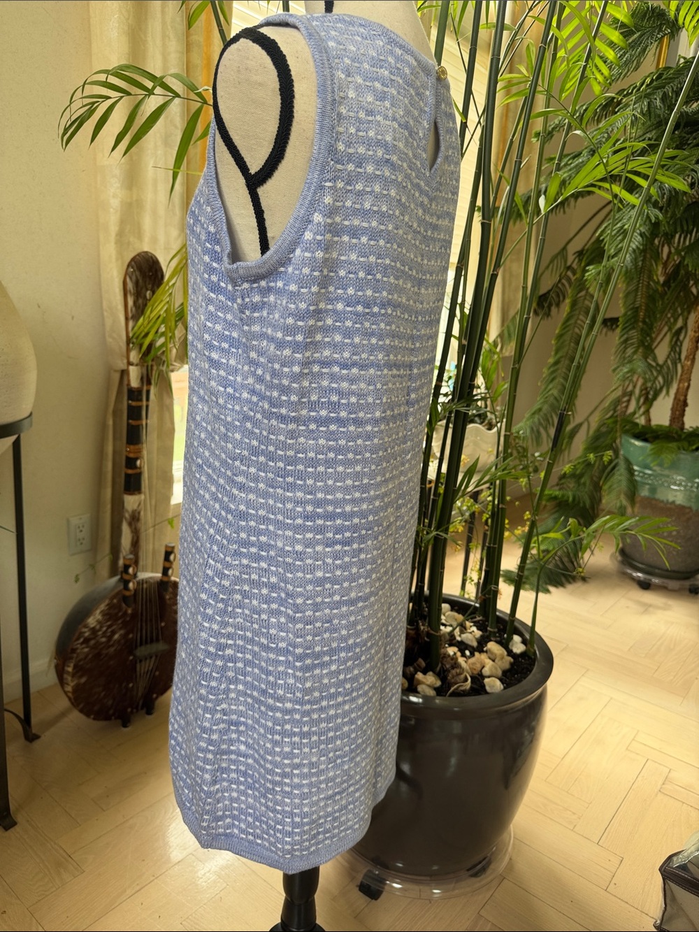 Lilly Pulitzer Light Blue and White Knit Sleeveless Shift Dress - Picture 5 of 7